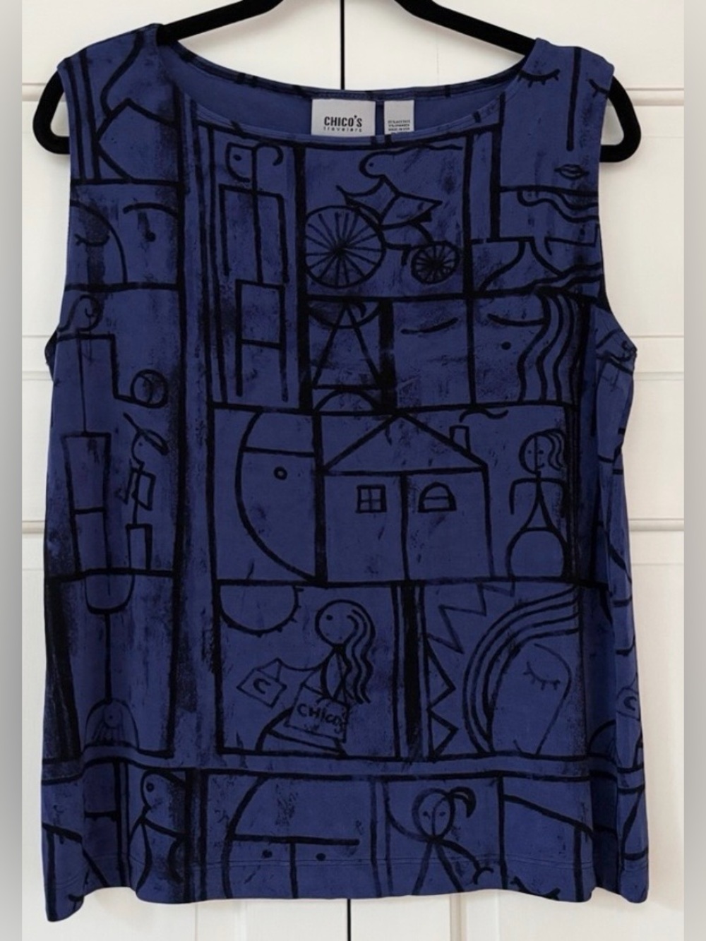 Vintage Chico's Travelers Collection Blue Abstract Graphic Tank